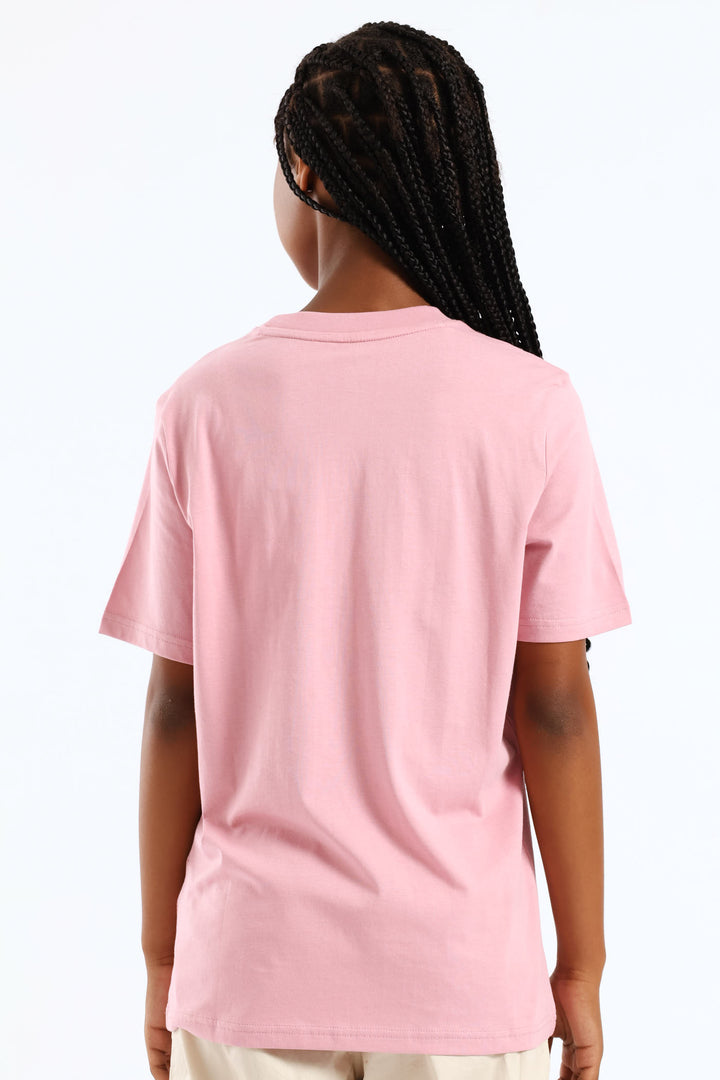 Girls Essential Metallic Cat Tee - Pink