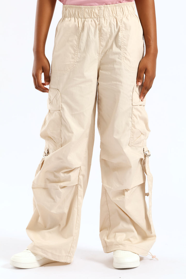 Girls Cargo Parachute Pants - Stone