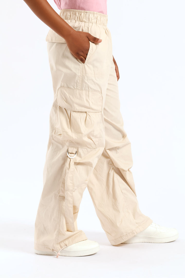 Girls Cargo Parachute Pants - Stone