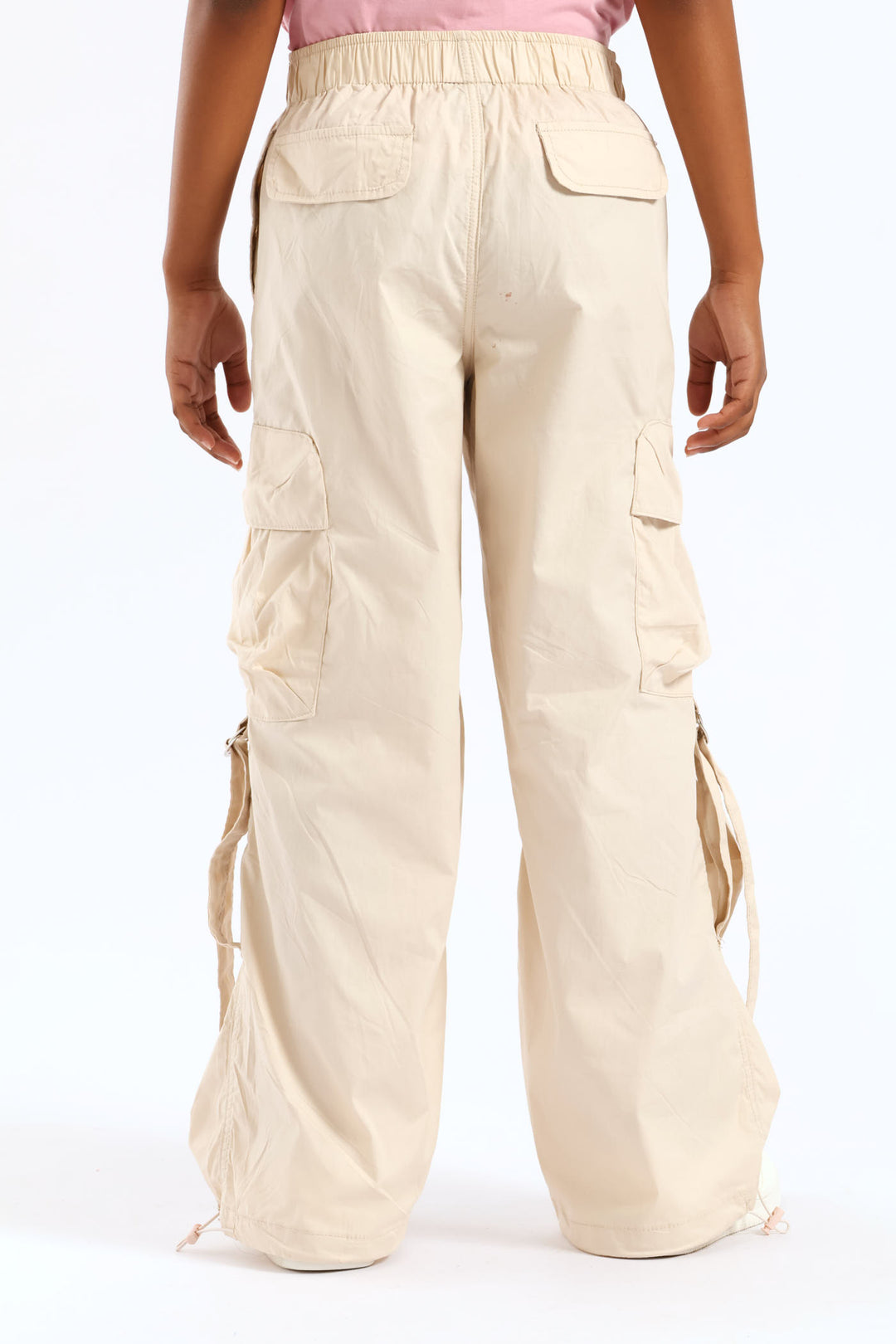 Girls Cargo Parachute Pants - Stone