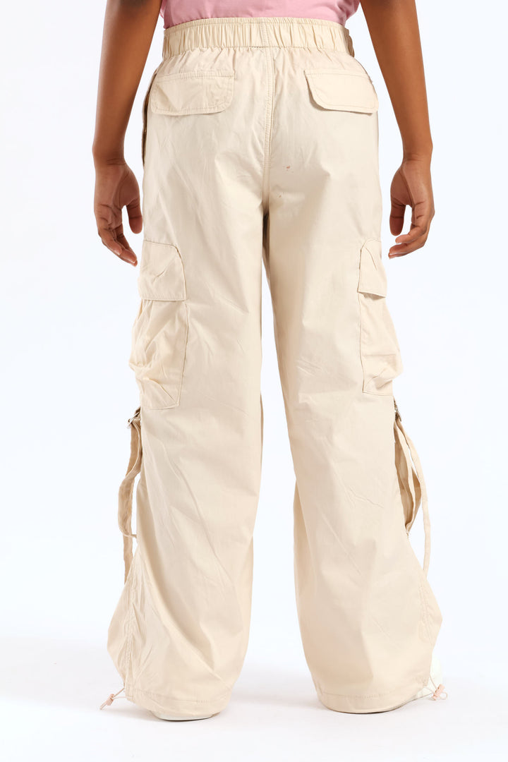 Girls Cargo Parachute Pants - Stone