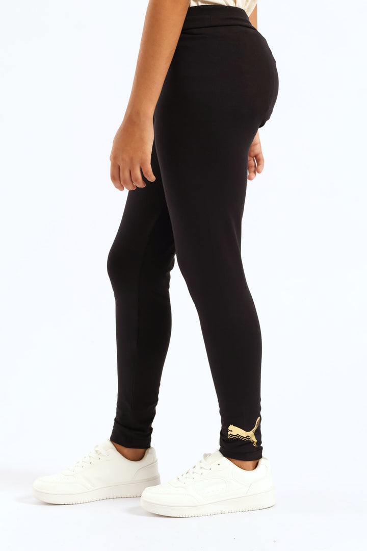 Girls Essential Metallic Cat Tights - Black