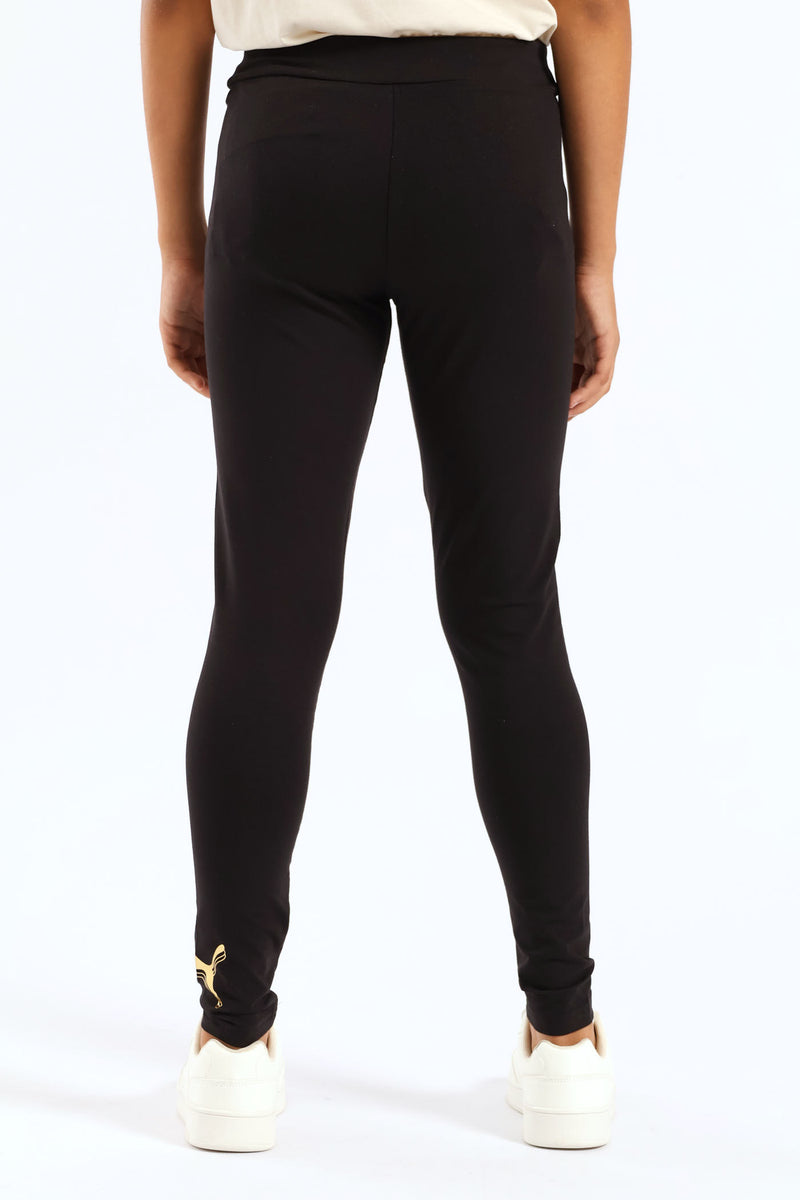 Girls Essential Metallic Cat Tights - Black