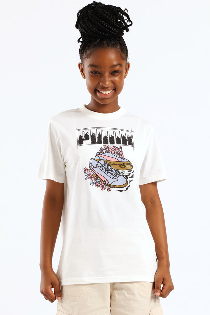 Girls Graphic Sneaker Tee - White