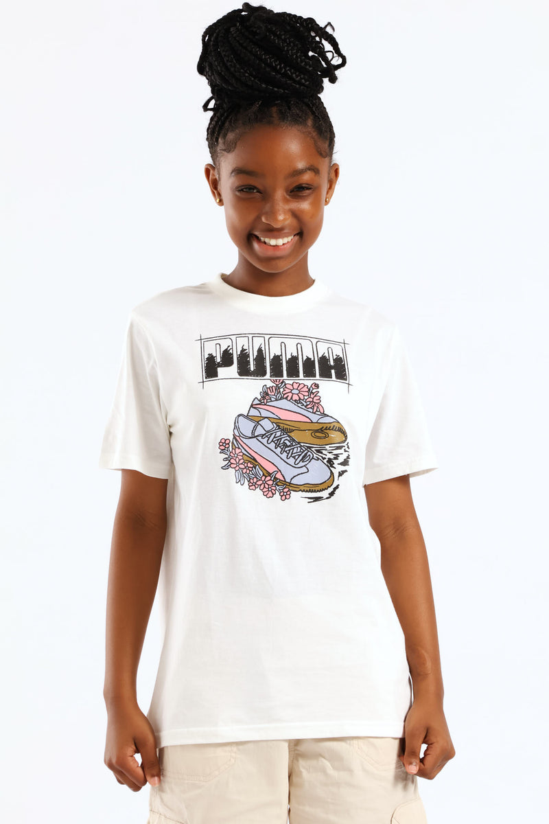 Girls Graphic Sneaker Tee - White