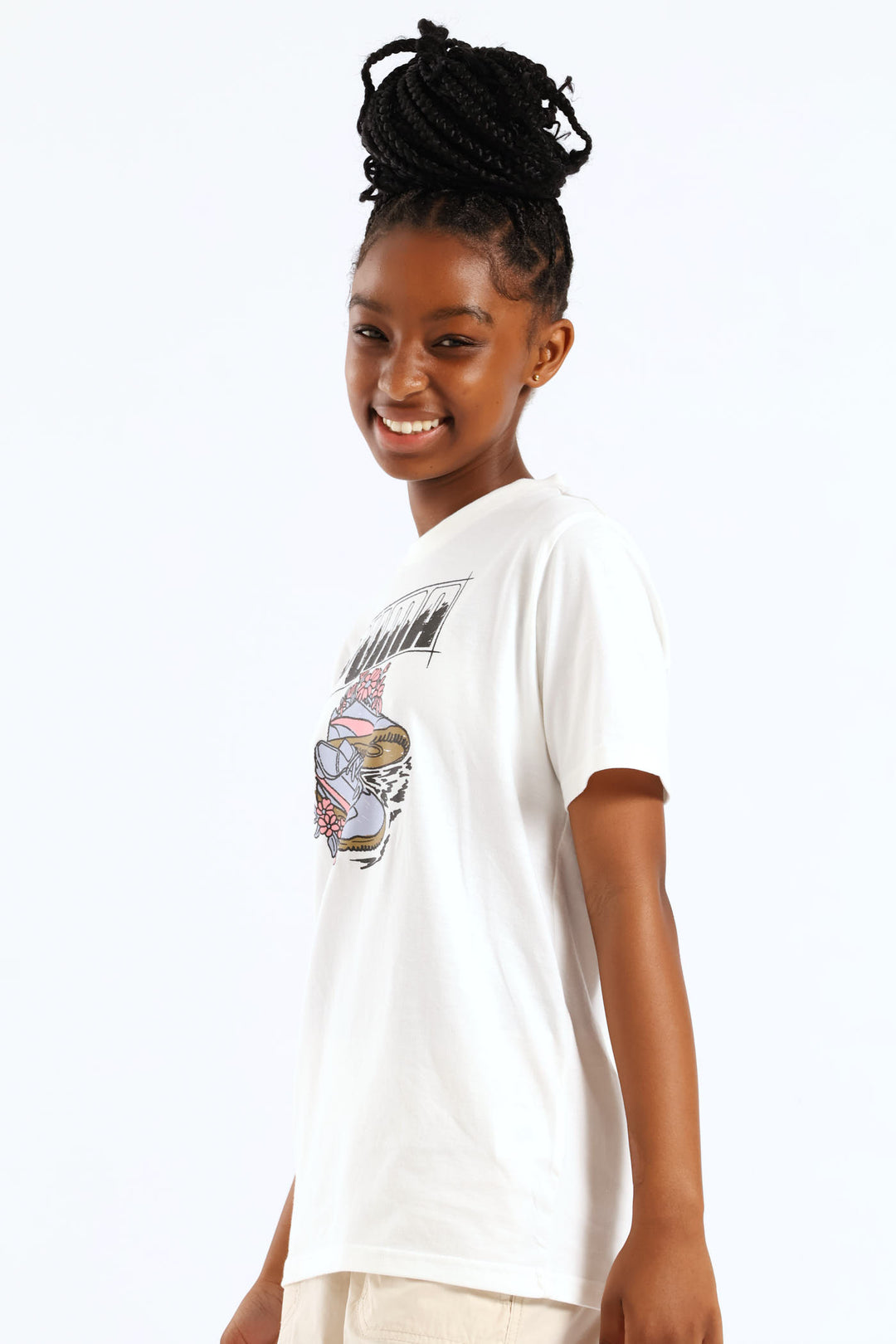 Girls Graphic Sneaker Tee - White