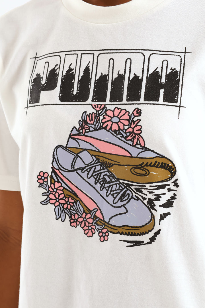 Girls Graphic Sneaker Tee - White