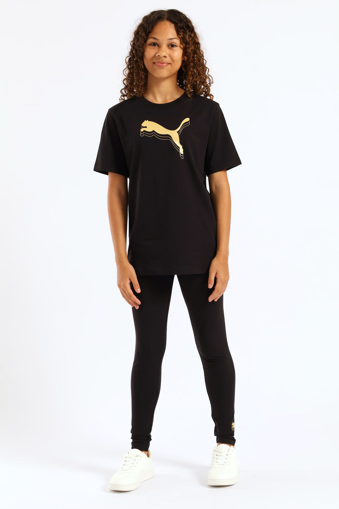 Girls Essential Metallic Cat Tee - Black