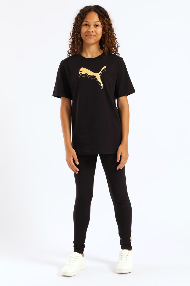 Girls Essential Metallic Cat Tee - Black