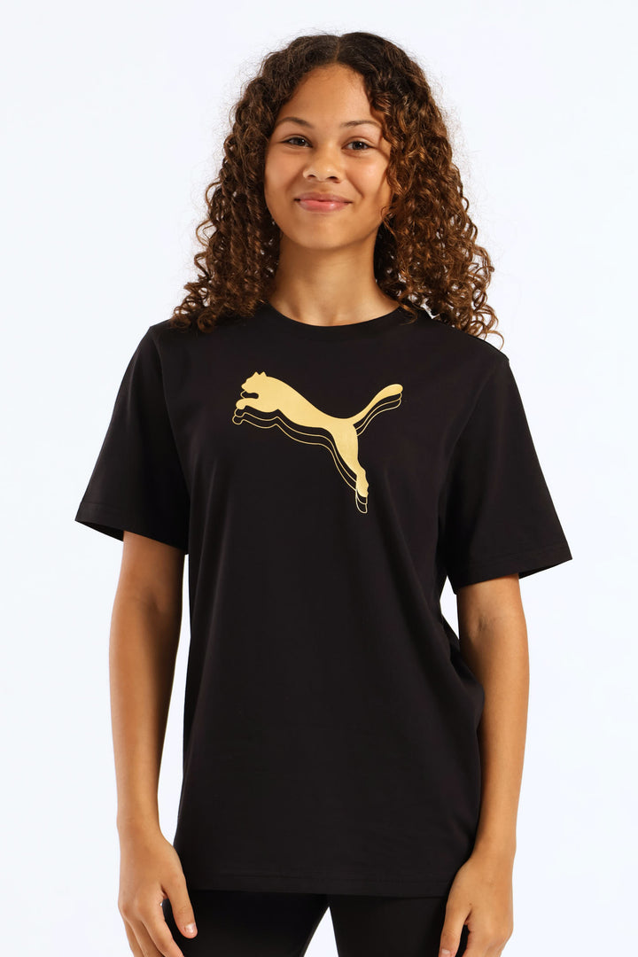 Girls Essential Metallic Cat Tee - Black