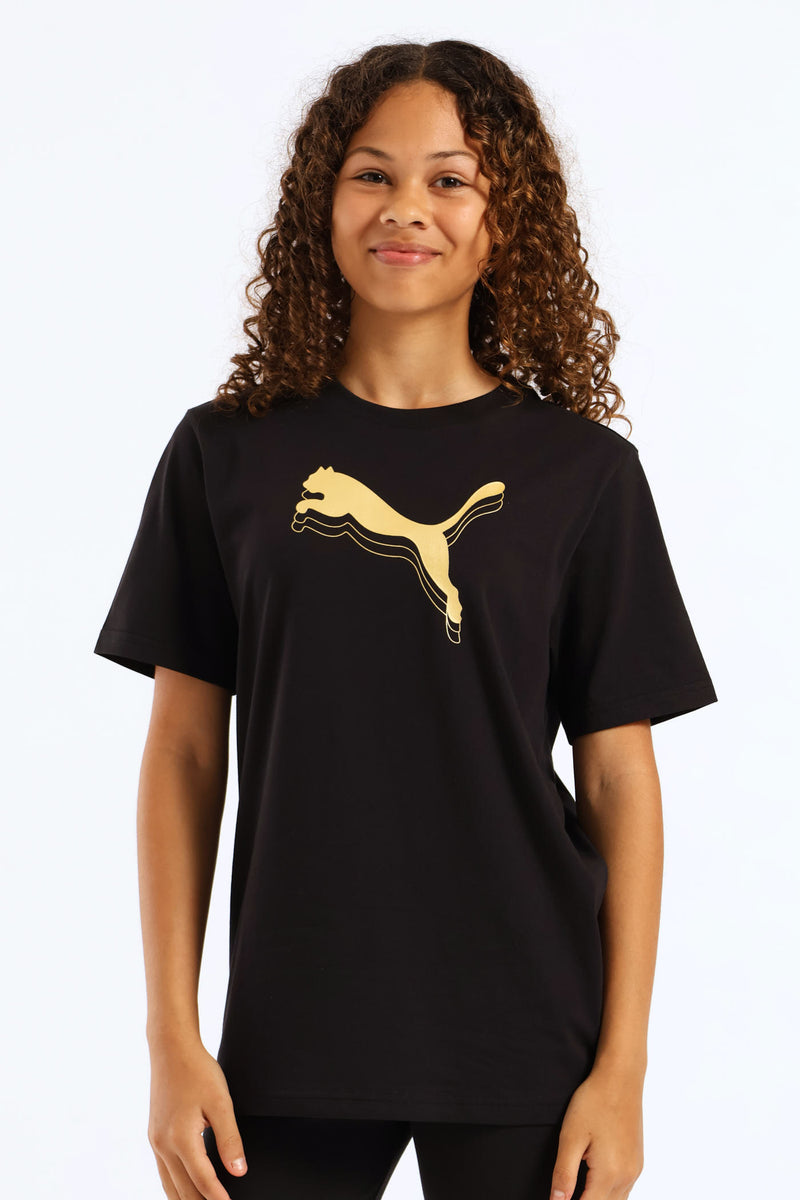 Girls Essential Metallic Cat Tee - Black