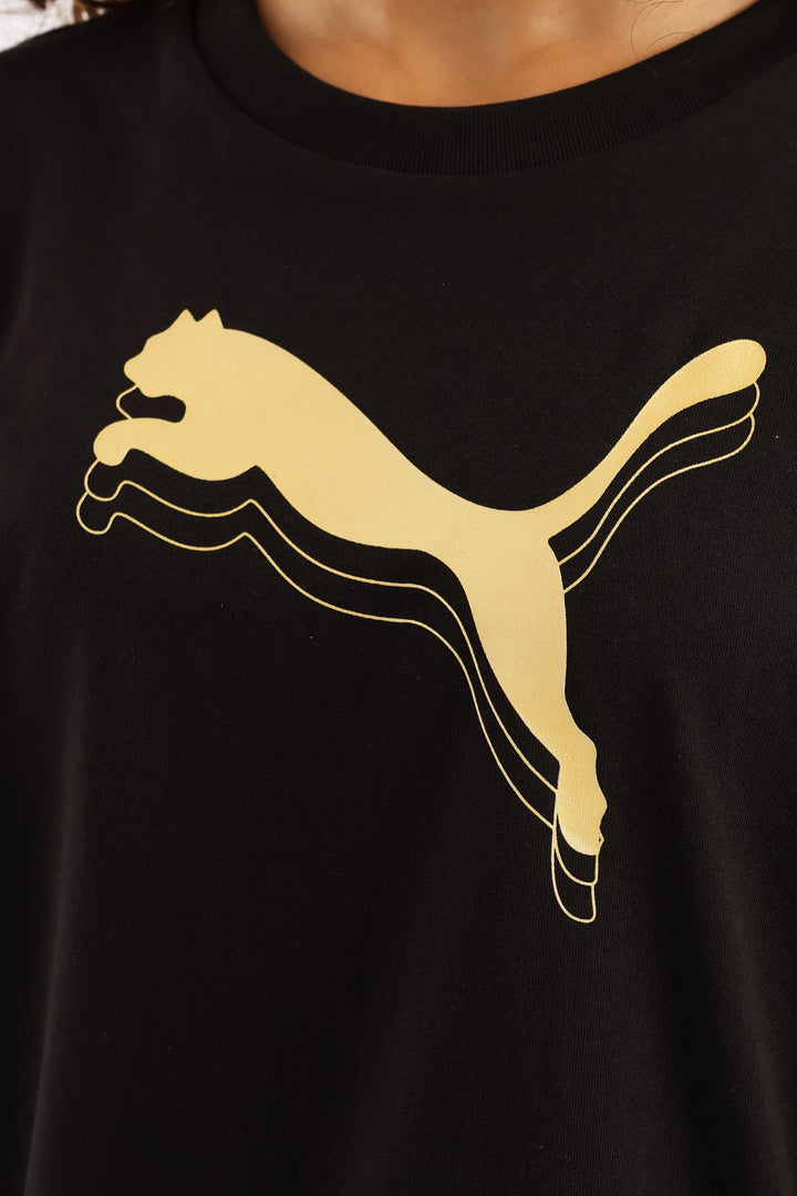 Girls Essential Metallic Cat Tee - Black