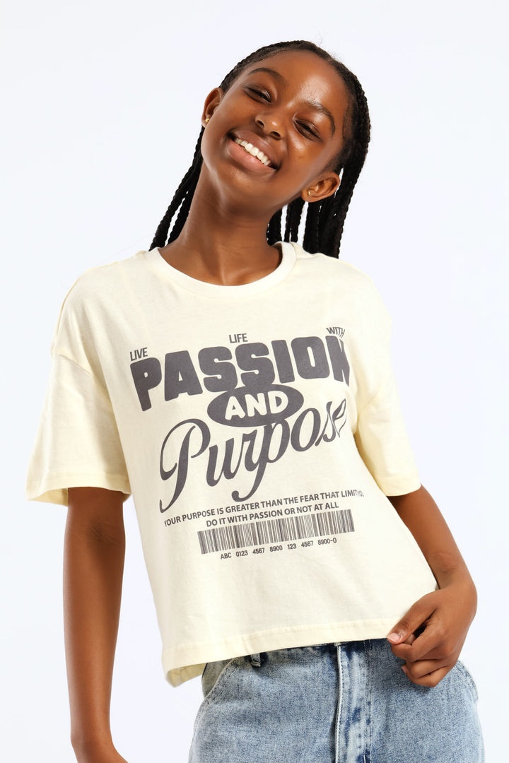 Girls Boxy Passion & Purpose Tee - Stone