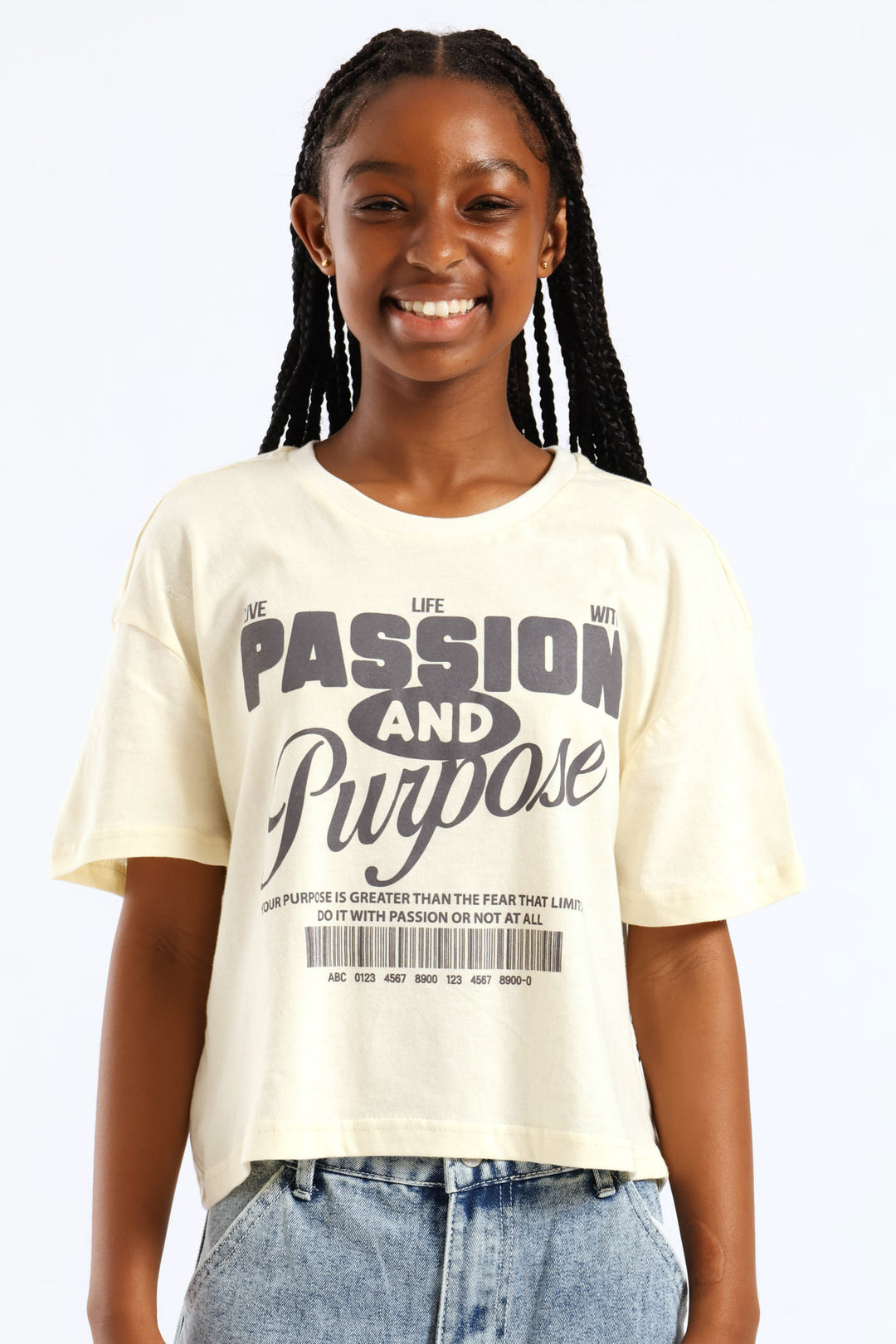 Girls Boxy Passion & Purpose Tee - Stone