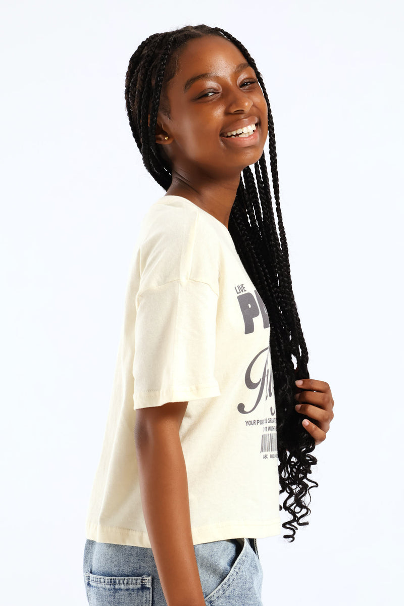 Girls Boxy Passion & Purpose Tee - Stone