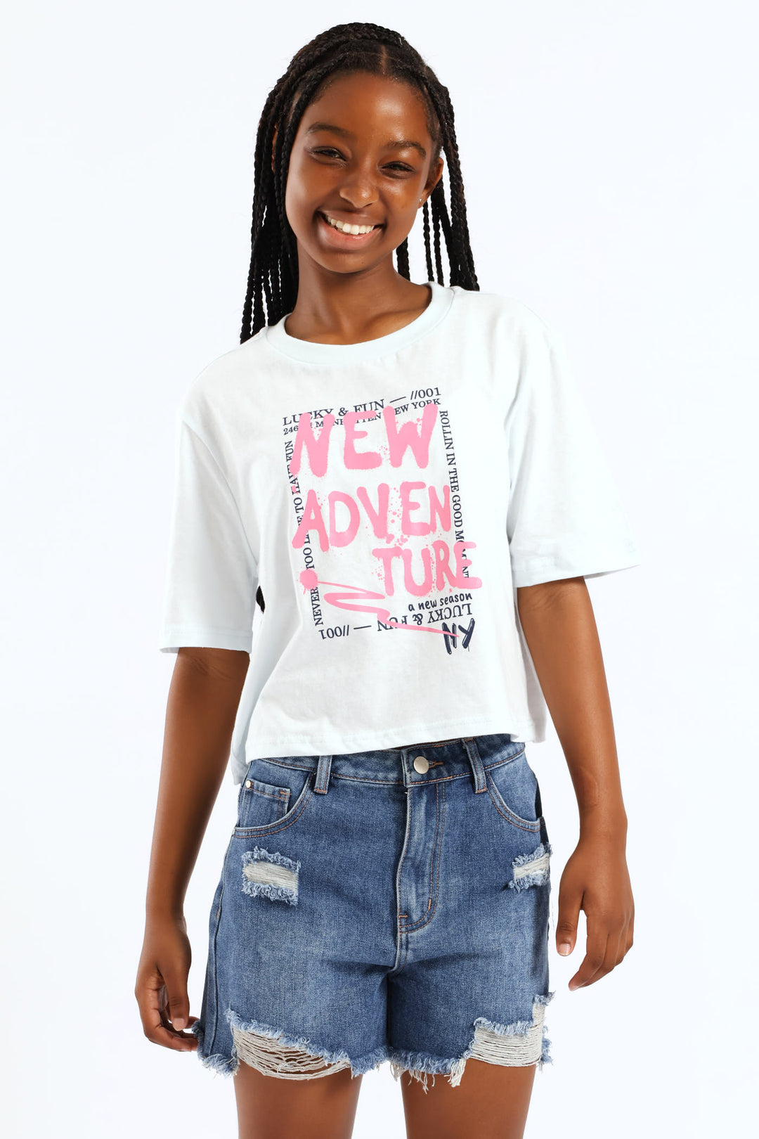 Girls New Adventure Graffitti Tee - Light Blue