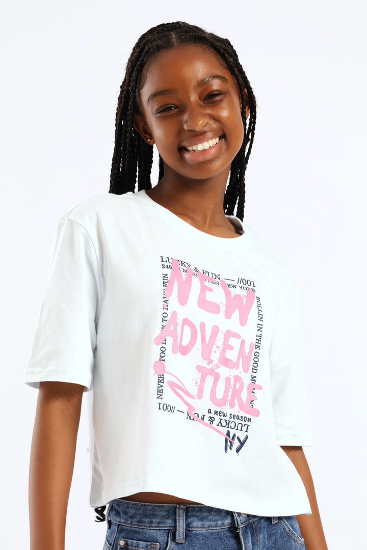Girls New Adventure Graffitti Tee - Light Blue