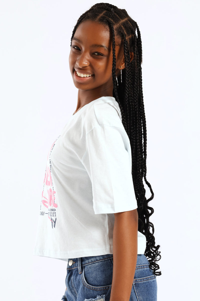 Girls New Adventure Graffitti Tee - Light Blue