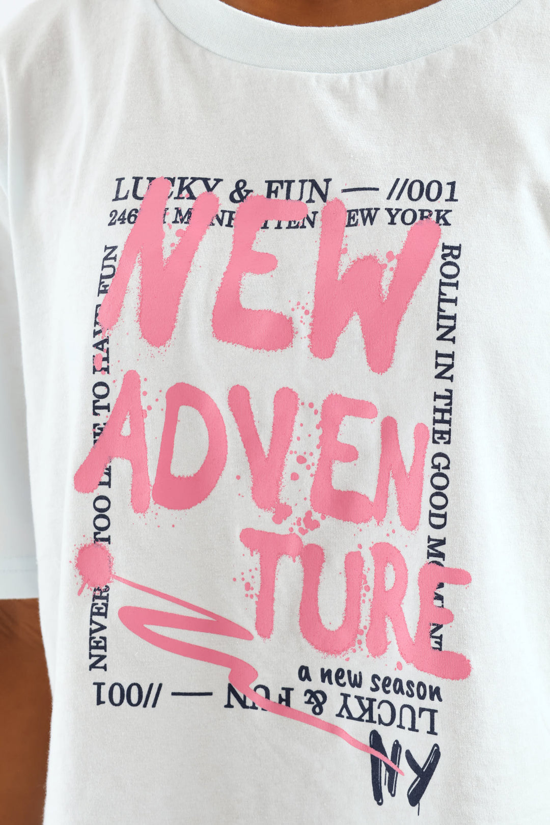 Girls New Adventure Graffitti Tee - Light Blue