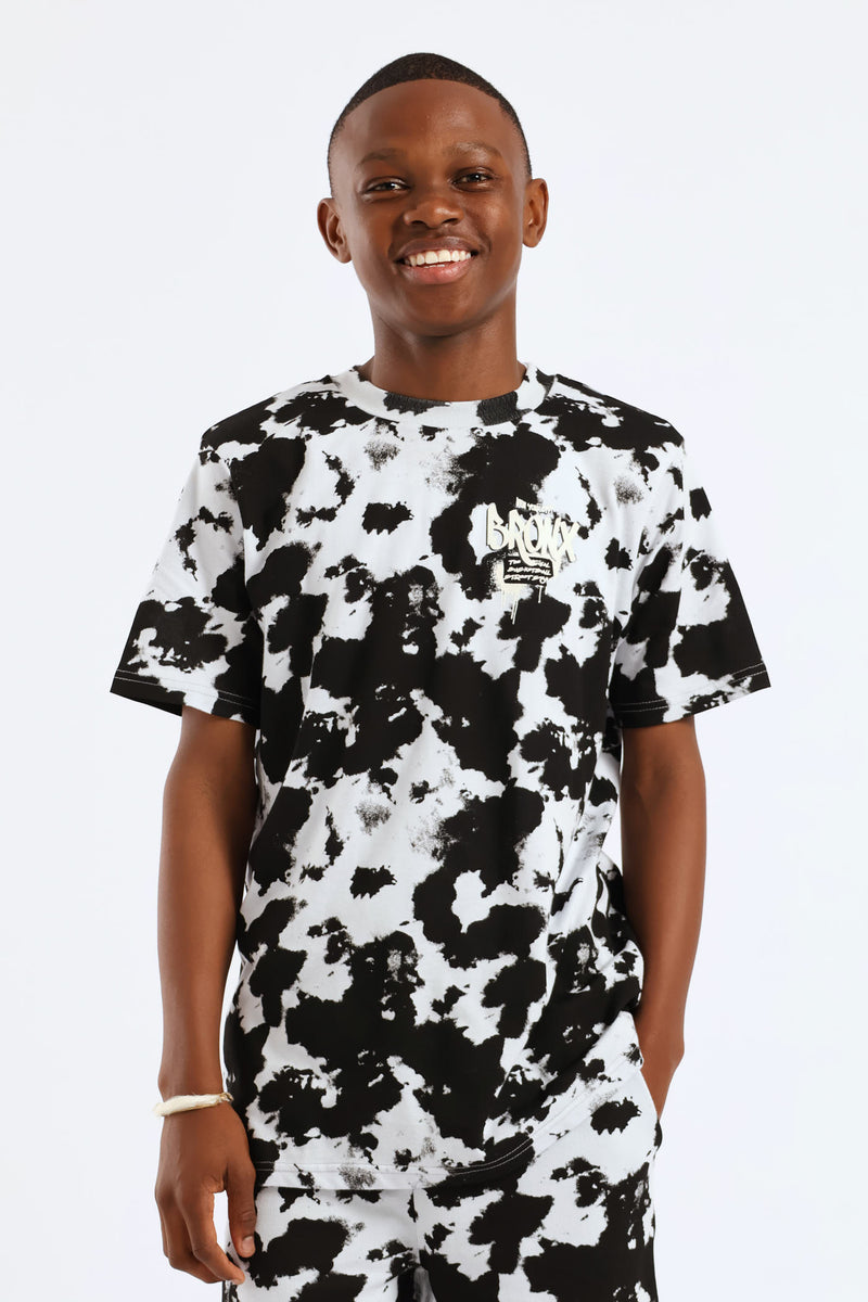 Boys Tie Dye Print Tee - Black/Grey