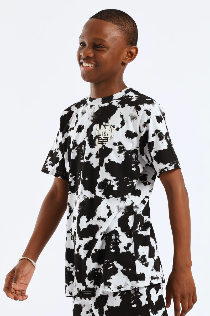 Boys Tie Dye Print Tee - Black/Grey