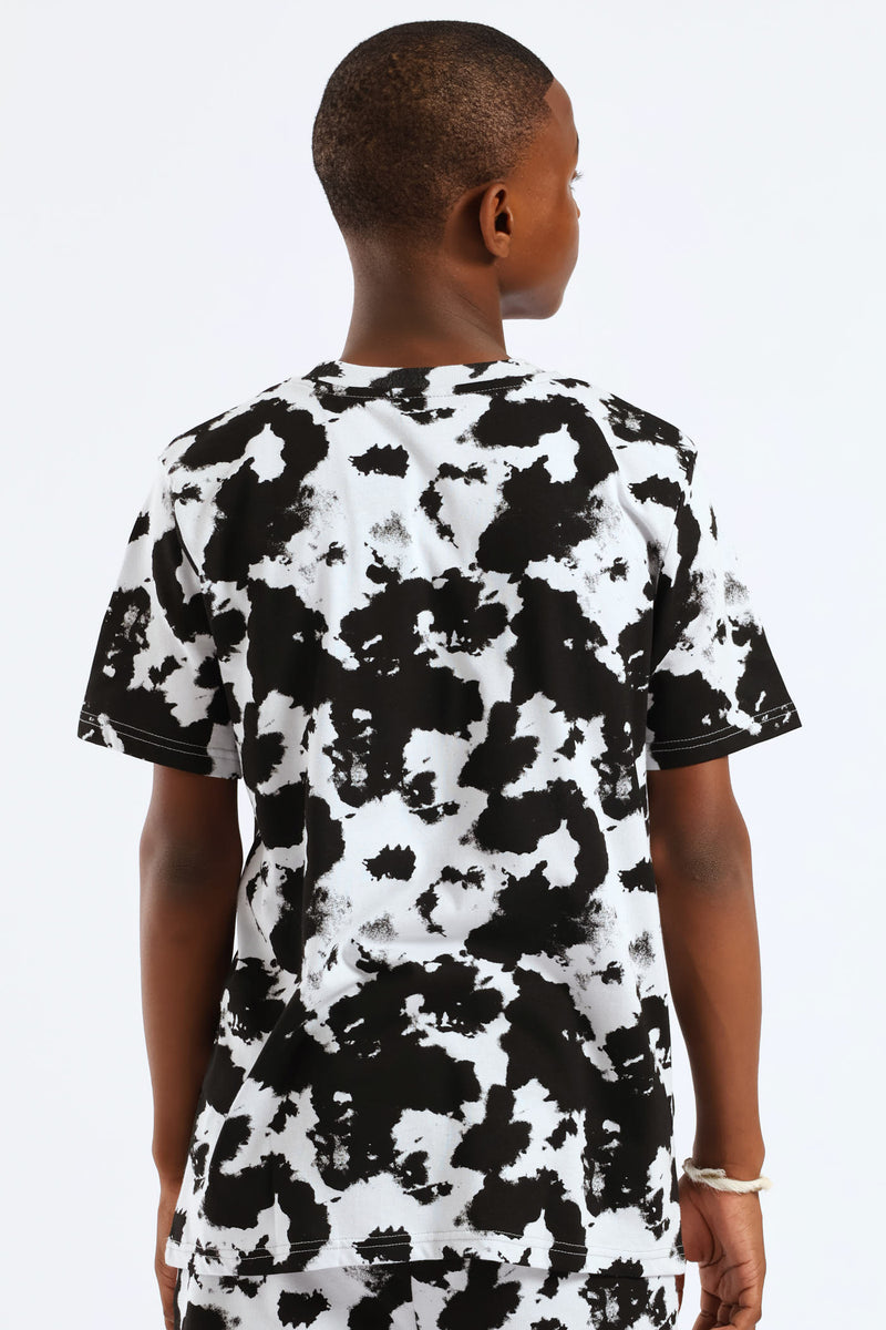 Boys Tie Dye Print Tee - Black/Grey