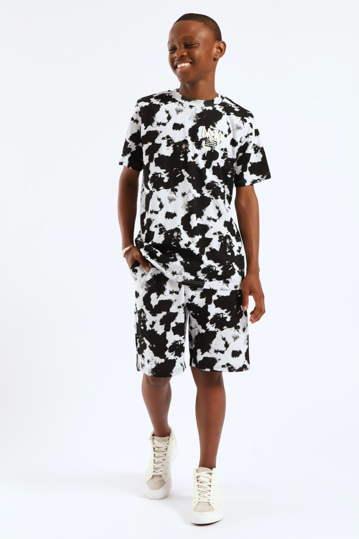 Boys Tie Dye Print Fleece Short - Black