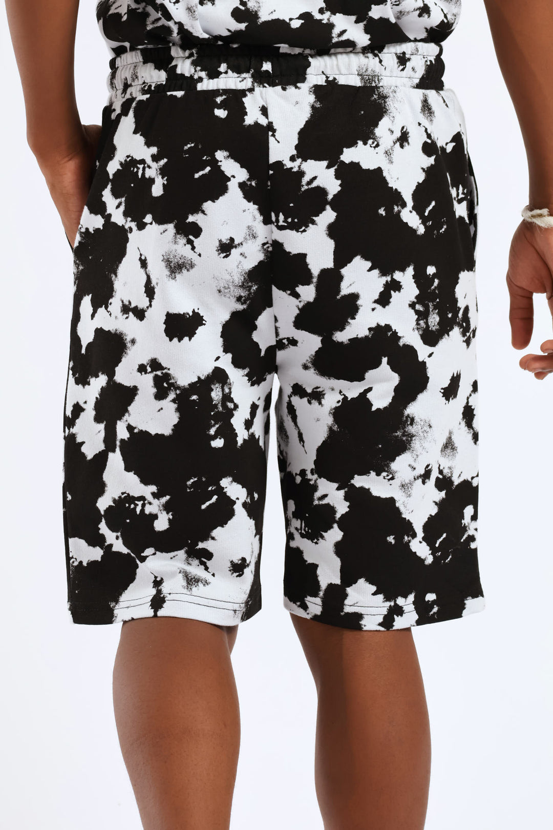 Boys Tie Dye Print Fleece Short - Black