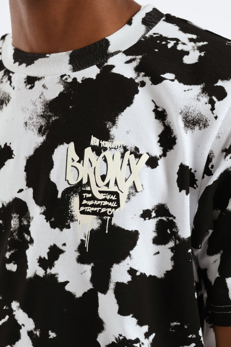 Boys Tie Dye Print Tee - Black/Grey
