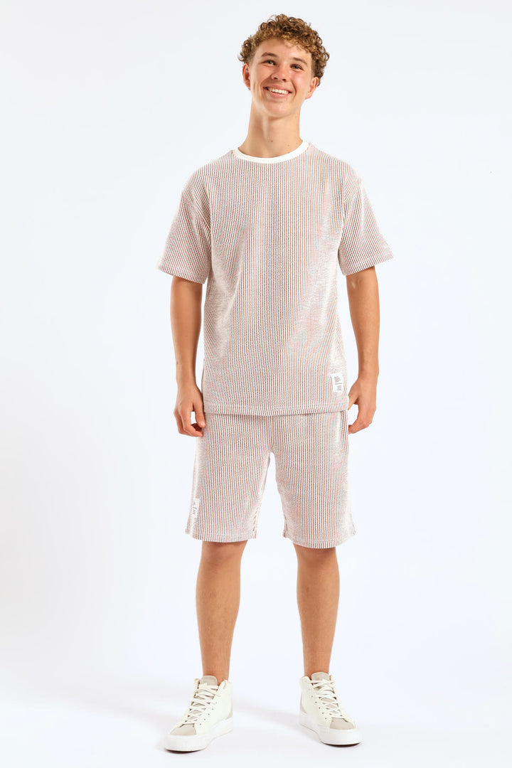 Boys Stripe Seersucker Textured T-Shirt - Rust