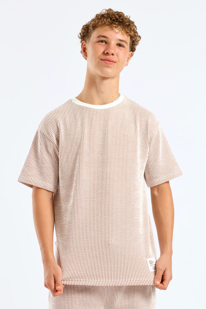 Boys Stripe Seersucker Textured T-Shirt - Rust