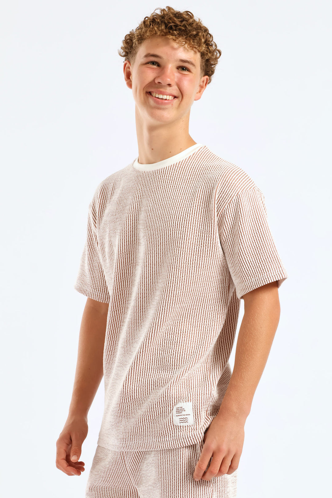 Boys Stripe Seersucker Textured T-Shirt - Rust