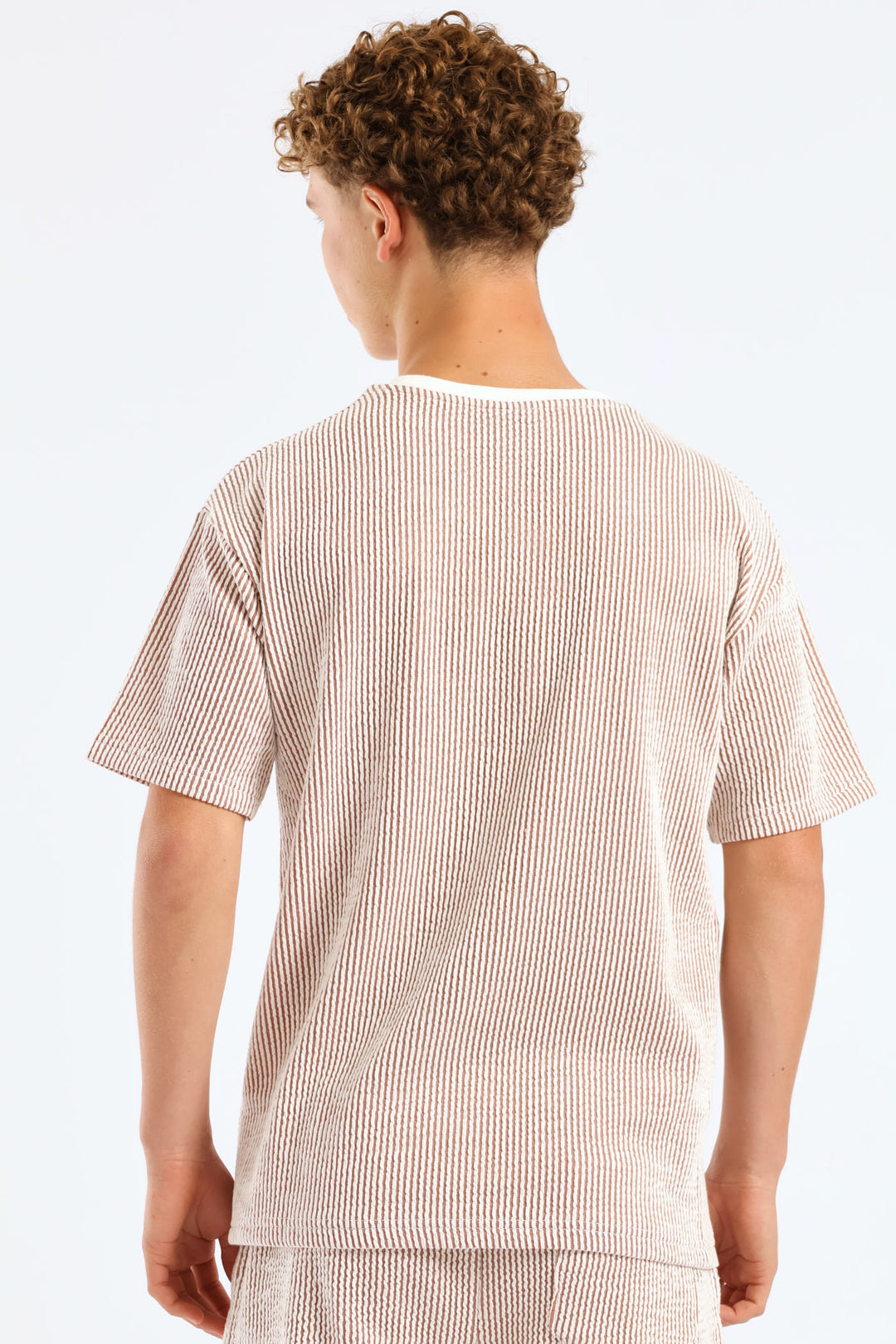 Boys Stripe Seersucker Textured T-Shirt - Rust