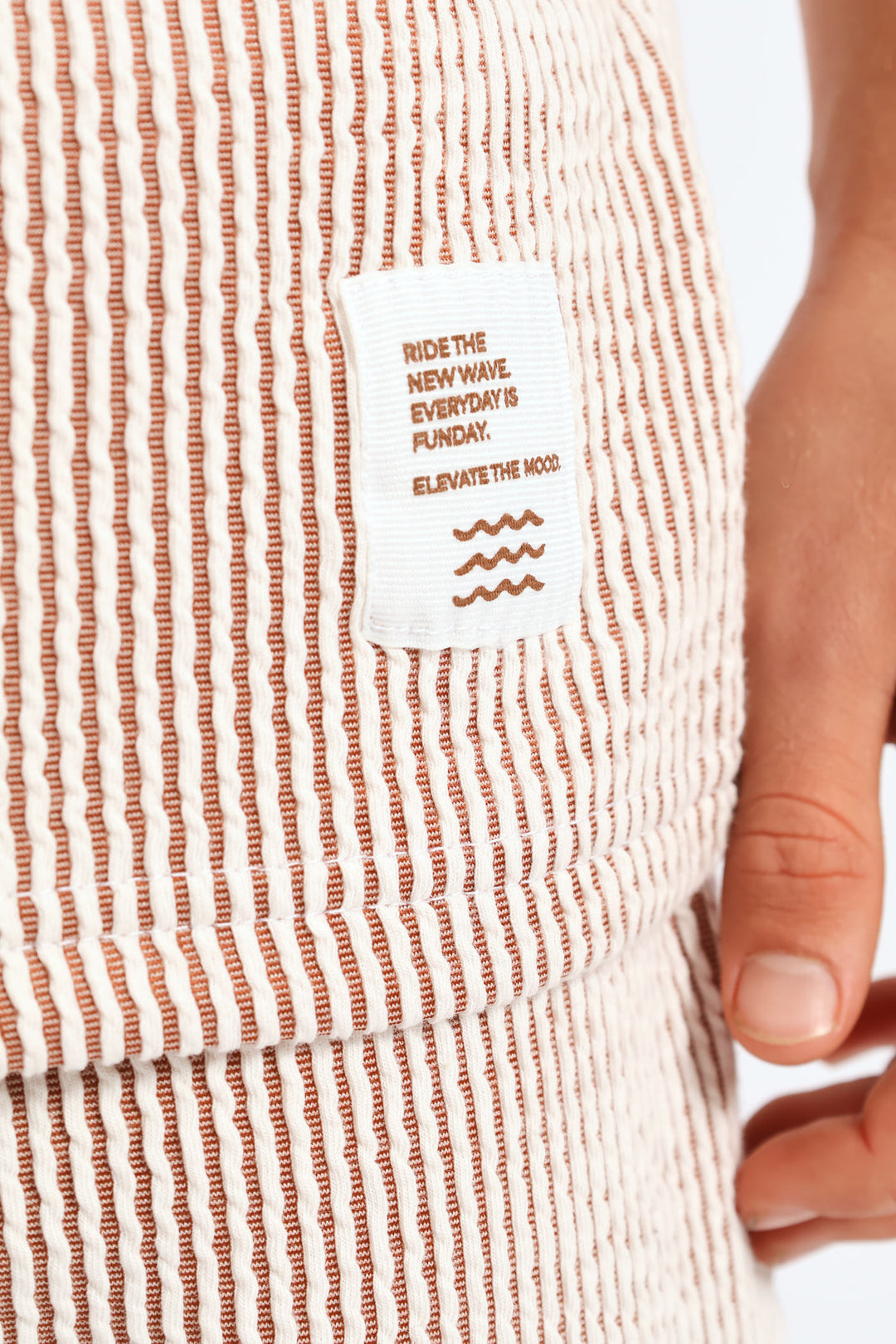 Boys Stripe Seersucker Textured T-Shirt - Rust