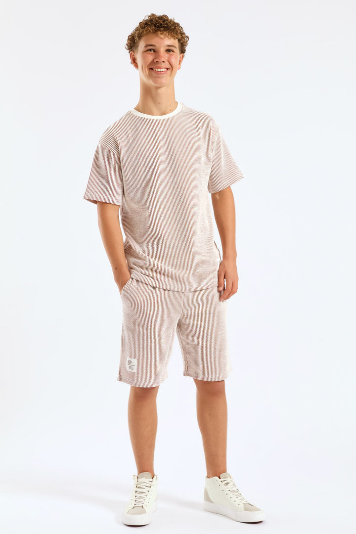 Boys Stripe Seersucker Textured Short - Rust