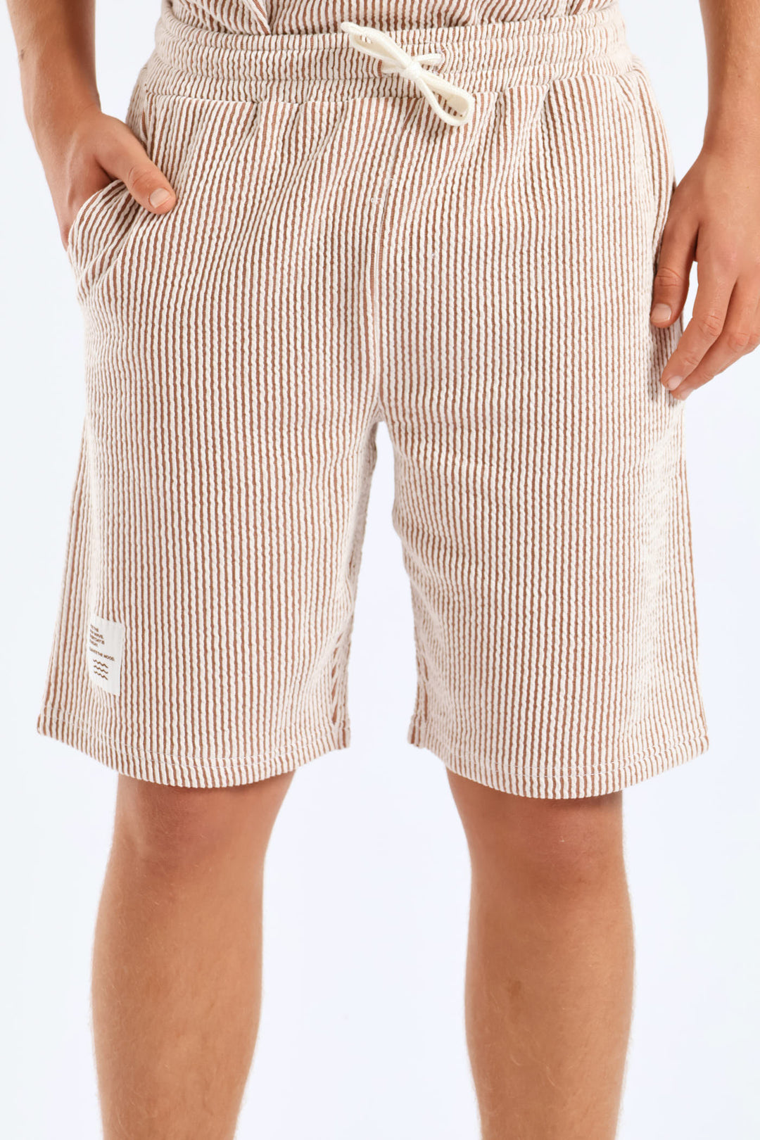 Boys Stripe Seersucker Textured Short - Rust