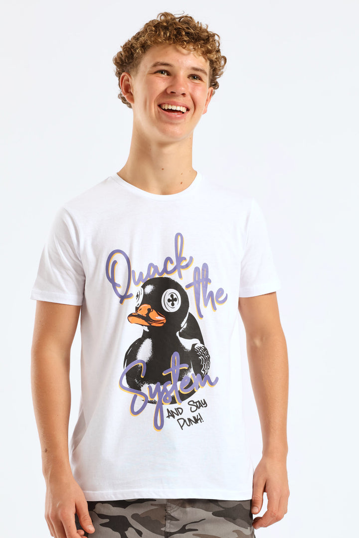 Boys Quack Print Tee - White