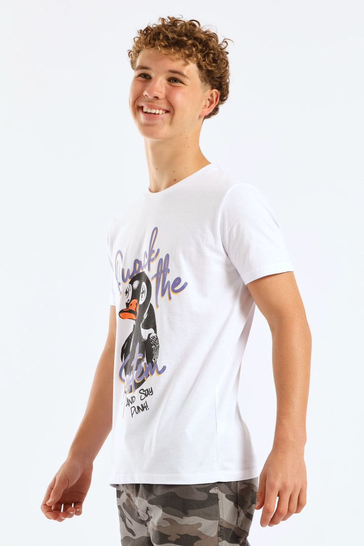 Boys Quack Print Tee - White