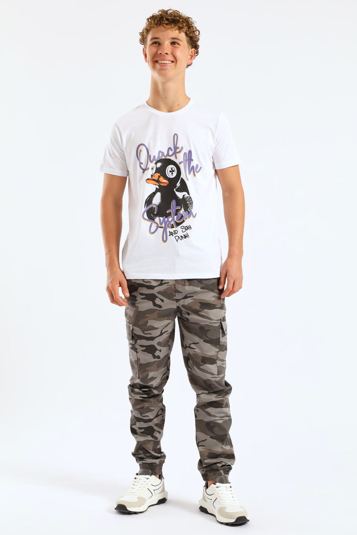 Boys Camo Print Cargo Jogger - Grey