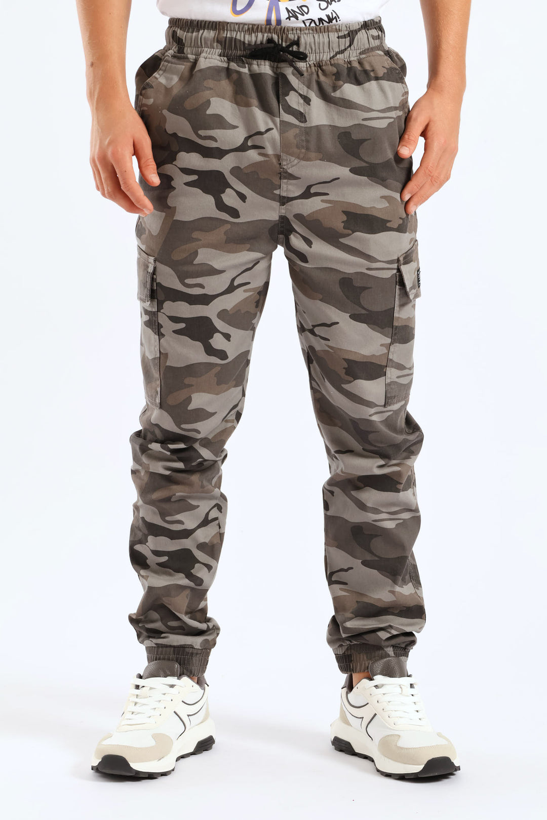 Boys Camo Print Cargo Jogger - Grey
