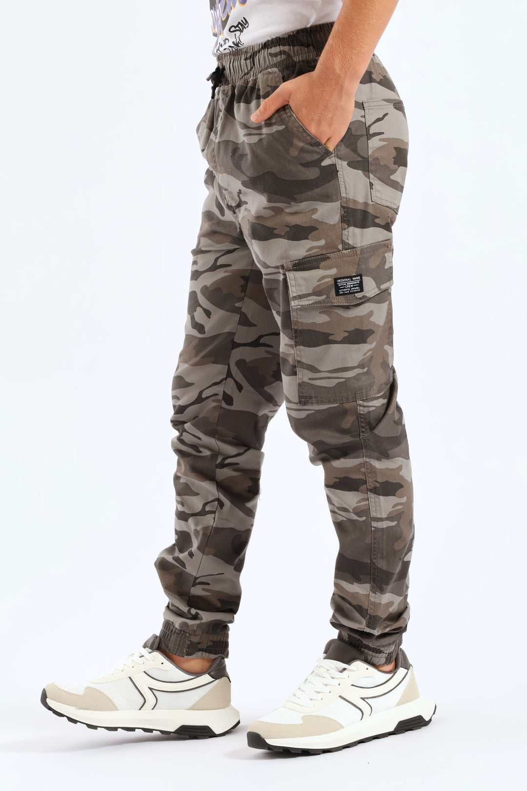 Boys Camo Print Cargo Jogger - Grey