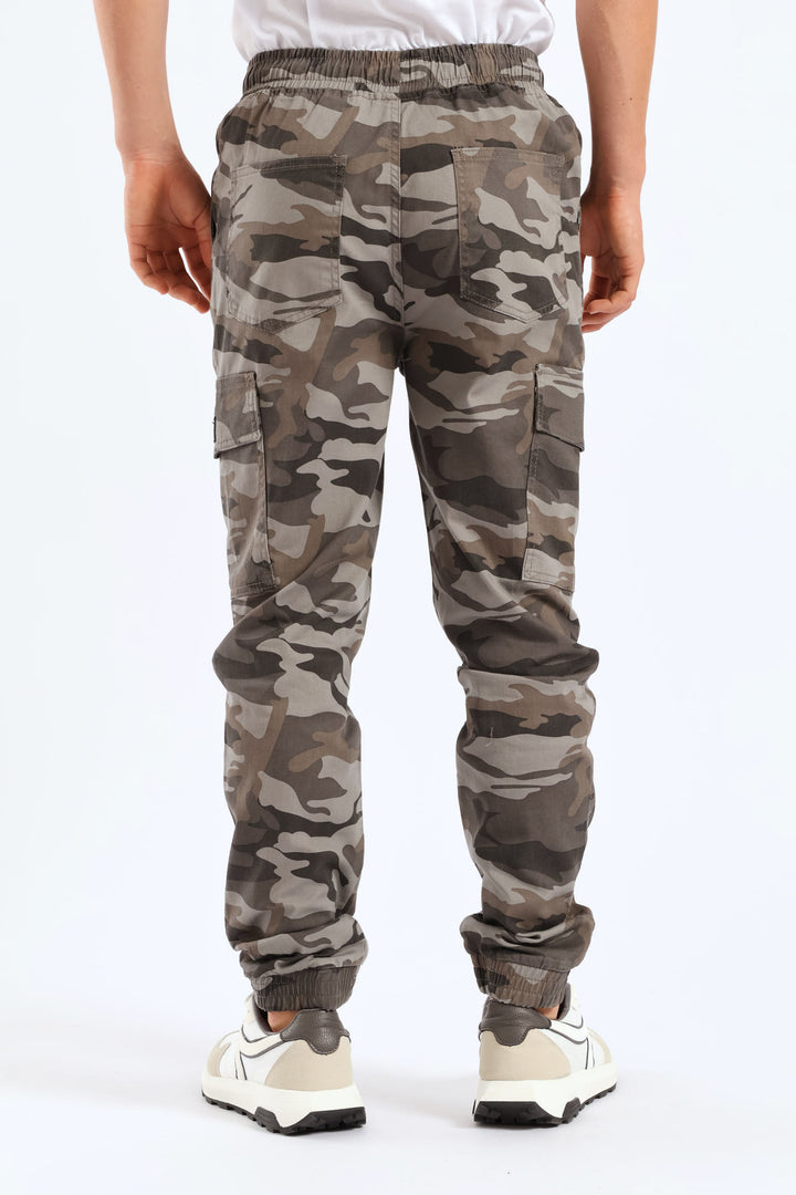 Boys Camo Print Cargo Jogger - Grey
