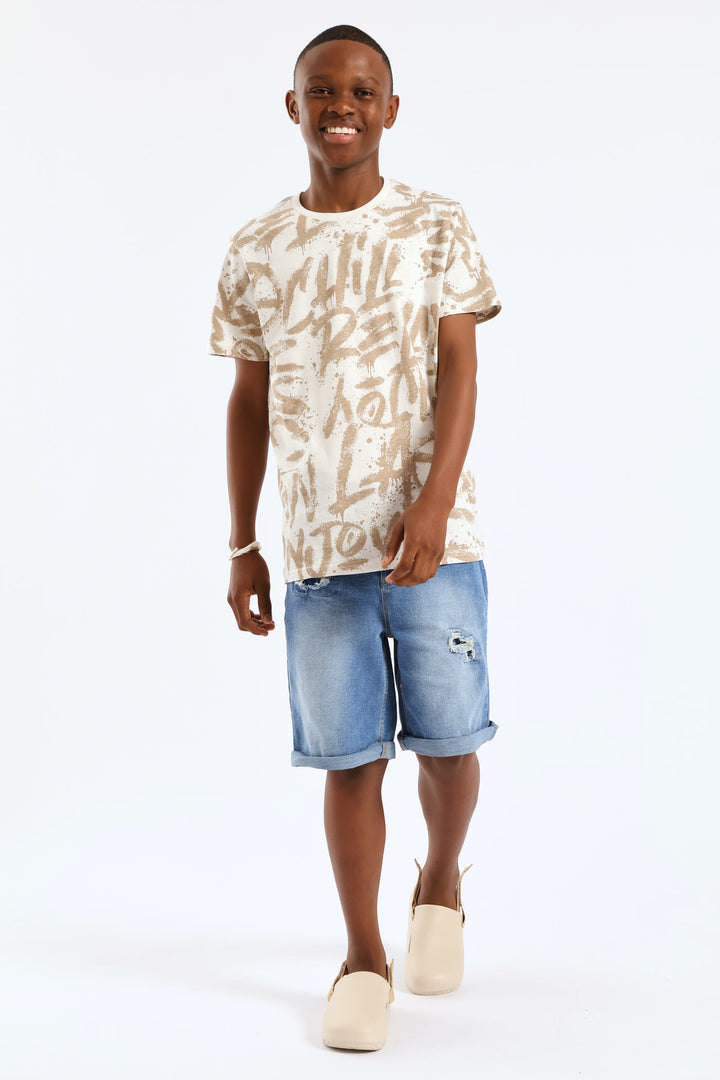 Boys Grafitti T-Shirt - Cream