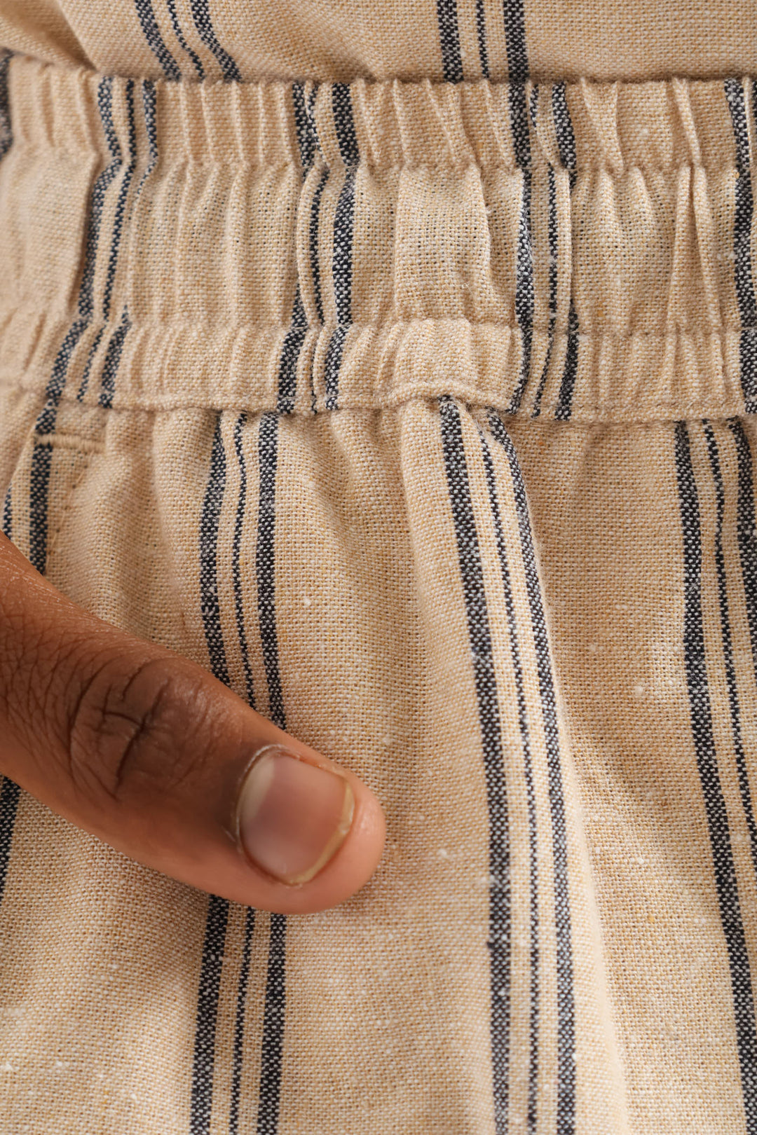 Boys Stripe Linen Blend Short - Stone/Blue