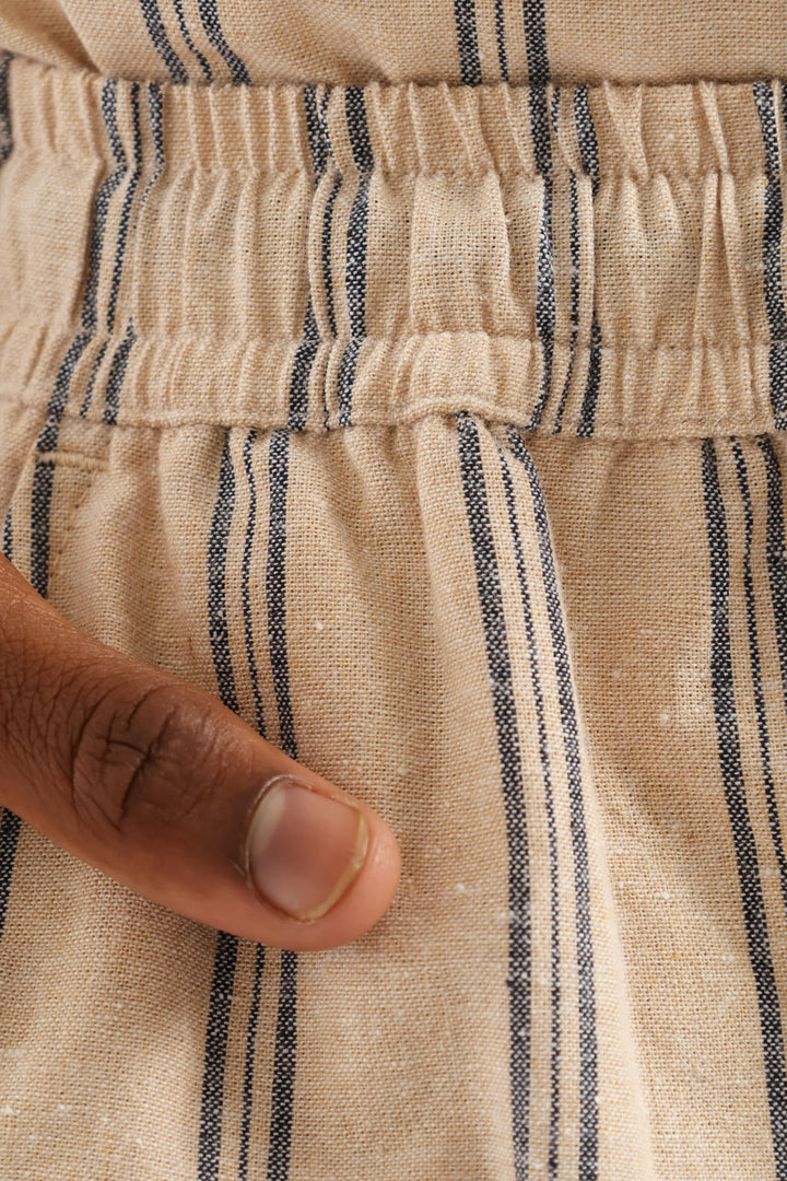 Boys Stripe Linen Blend Short - Stone/Blue