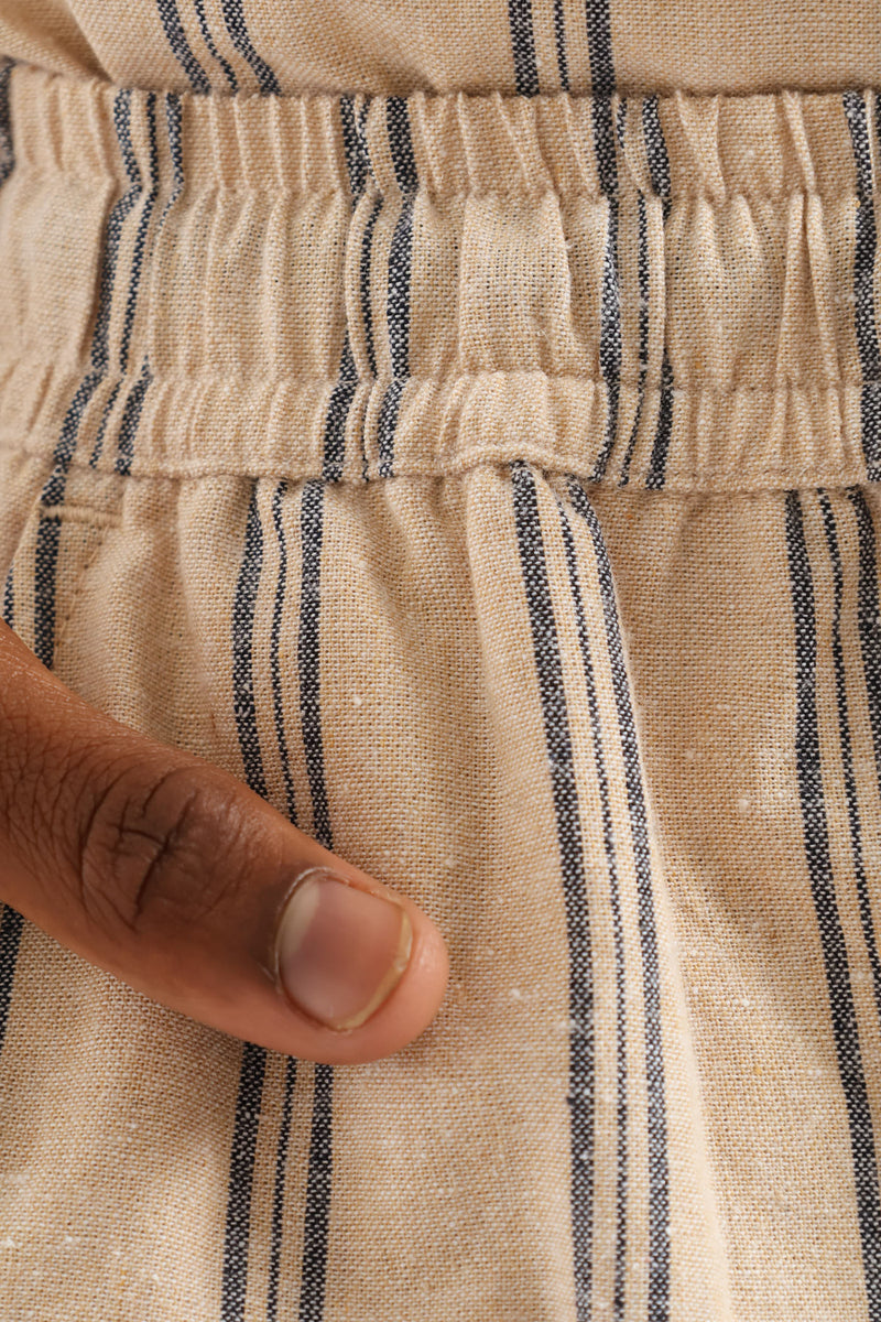 Boys Stripe Linen Blend Short - Stone/Blue