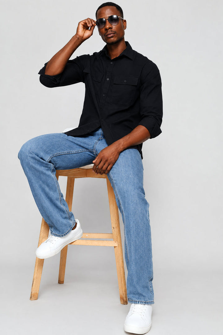 Stonewash Rigid Straight Denim - Stone