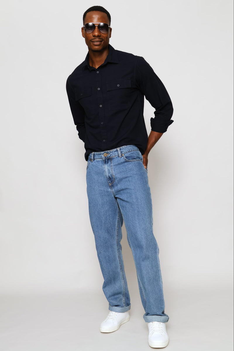 Stonewash Rigid Straight Denim - Stone