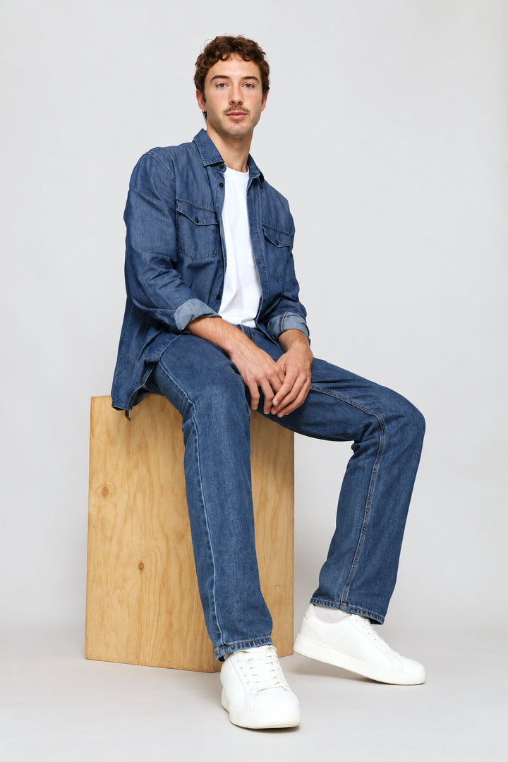 Rigid Straight Denim Jean - Dark Blue