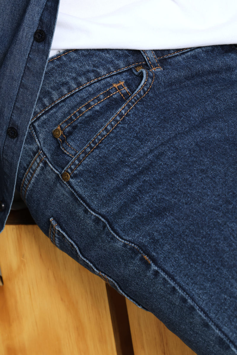 Rigid Straight Denim Jean - Dark Blue